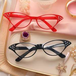 Lunettes de soleil œil de chat tendance avec strass, monture noire et rouge, transmission lumineuse de 99,4 %, unisexe, style décoratif - Product Image 1