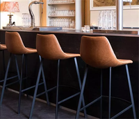 Tabouret de bar moderne à base métallique et assise en similicuir PU, design chaise longue, pour usage commercial, maison et restaurant