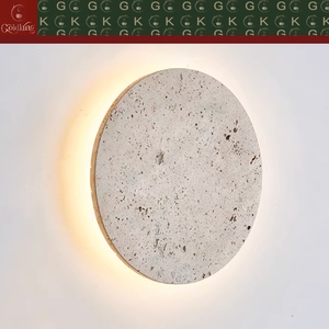 Lámpara de Pared Circular Plana de Travertino Beige Natural para Entrada, Dormitorio o Escalera, con Retroiluminación, Diseño Personalizado OEM ODM GOLDKING - Product Image 2