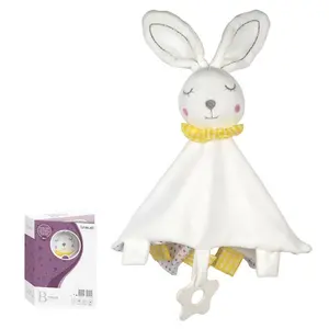 Jouet de sommeil en peluche avec anneau de dentition, Animal de lapin drôle, jouet doux, serviette apaisante pour bébé