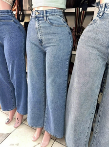Jeans à <span class=keywords><strong>taille</strong></span> <span class=keywords><strong>haute</strong></span> et jambes larges pour femmes, <span class=keywords><strong>pantalon</strong></span> en denim délavé décontracté pour tous les jours - Product Image 3