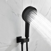 Système de douche thermostatique noir mat ovale à fixation murale, avec fonction cascade, douche à main encastrée et mitigeur de douche pluie
