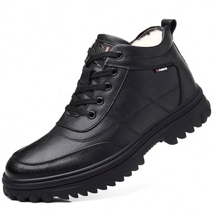 Bottes de neige pour hommes, hauteur de la cheville, cuir véritable, doublure en fourrure, semelle extérieure en caoutchouc, chaudes pour l'hiver, épaisses et isolées, bout rond - Product Image 5