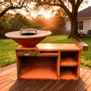 Brasero extérieur moderne en acier Corten avec armoire de rangement pour barbecue dans la cour - Product Image 3