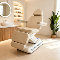 Fauteuil Cosmétique Électrique 4 Moteurs, Lit de Beauté Facial, Fauteuil Podologique, Chaise de Tatouage Inclinable Réglable avec Lumière LED