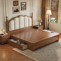 Nouveau lit queen-size en bois massif de style chinois vintage avec tiroirs de rangement, lit plateforme rembourré à tenons et mortaises pour chambre à coucher
