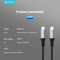 Kabel USB-C ke USB-C Multifungsi PD 100W 1m Transmisi Kecepatan Tinggi Berbahan Aluminium Alloy dengan Jalinan Kawat untuk IOS CA-07 (Laris Terjual)