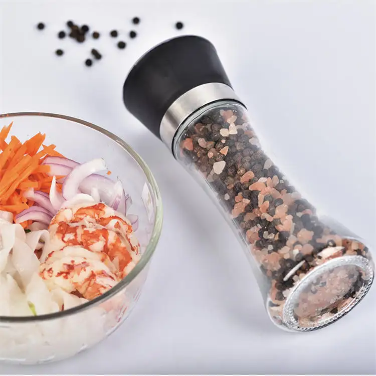 Spice embalagem grossista Chef moedor Manual moedor sal plástico e pimenta Moinho com tampa moedor de aço Inoxidável