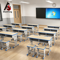 Meubles de classe en gros, ensemble bureau et chaise pour deux élèves, hauteur réglable, avec plateau en HDF ignifuge pour l'école