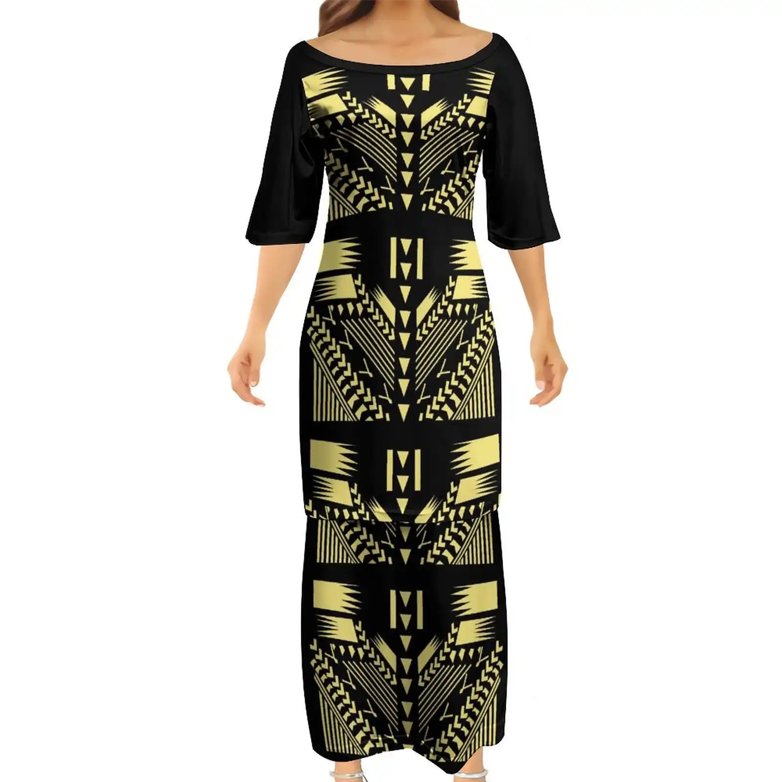 Neuheiten Polynesische Samoan Puletasi Style Hollow One Shoulder Kleid Style Große Kleider 2 Peace Set Sommer 1 Stück