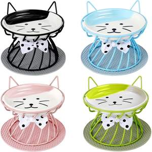 Cuencos de cerámica Premium 4 en 1 para comida de mascotas, soporte antideslizante portátil, Apto para lavavajillas y apto para bigotes para gatos y cachorros - Product Image 1