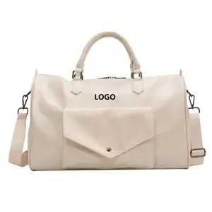 Logo kustom tas besar untuk wanita bepergian kulit pu putih membawa tangan perjalanan olahraga tas senam bolsos deportivos