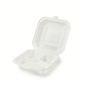 Contenedor de Alimentos Desechable, Biodegradable, Ecológico, de Bagazo Blanco, Apto para Microondas, Compostable, Tipo Bento - Product Image 1