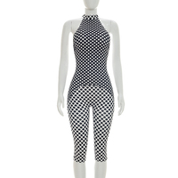 Viviblook J26JP163 Combinaison une pièce moulante sexy d'été pour femme, dos nu, à lacets, sans manches, à pois