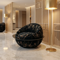 Fauteuil moderne de style Saturne en tissu jacquard imprimé avec structure en bois massif, chaise d'appoint confortable pour salon, maison ou hôtel