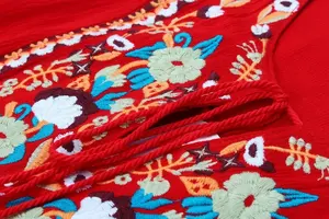 Vestido largo bohemio 2024 Primavera Verano lujoso damas colorido bordado linterna manga alta calidad largo blanco rojo <span class=keywords><strong>Dre</strong></span> - Product Image 5