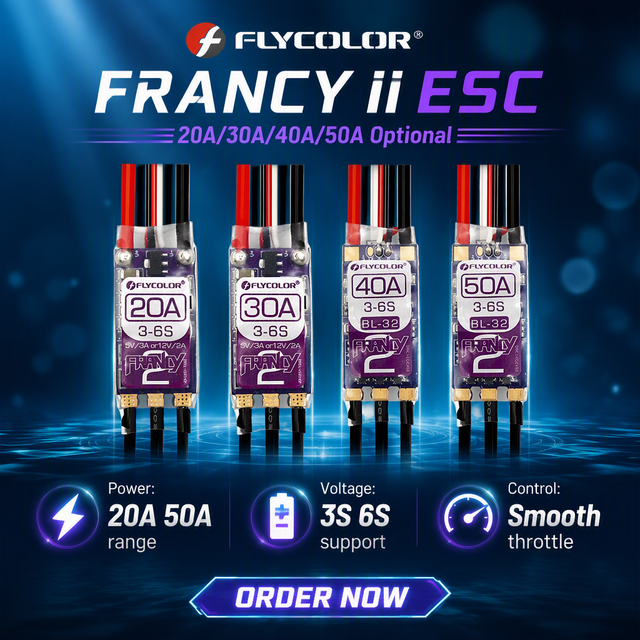 FLYCOLOR Francy2 20A 30A 40A 50A 3-6S BLHeli32 Brushless ESC 5V/3A 12V/2A BEC 128K PWM Dshot for RC Airplane FPV Drone