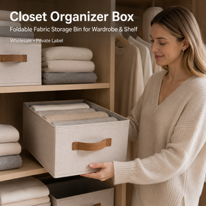 <span class=keywords><strong>Caja</strong></span> de Almacenamiento Plegable de <span class=keywords><strong>Tela</strong></span>, Organizador de Armario de <span class=keywords><strong>Tela</strong></span> Catiónica con Asa de PU para Estantes y Armarios, Logotipo Personalizado OEM al por Mayor - Product Image 2