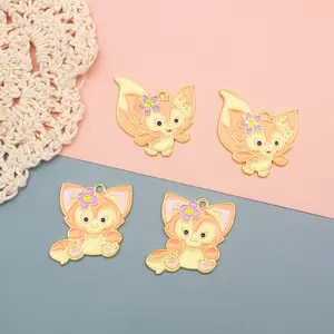 Cute Pink Fox Diy Alloy Accessories Oil Dripping Accessories Cartoon Headwear Earrings Key Chain Pendant