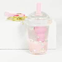 Porte-clés créatif personnalisé en acrylique avec impression UV, sablier rempli d'huile, pendentif ours rose rêveur, breloque de sac à dos en gros