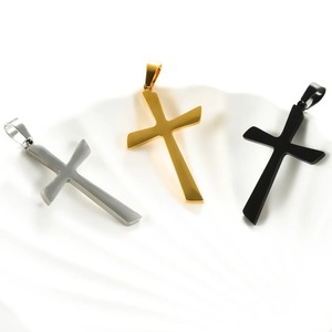 Collier simple avec pendentif croix en acier inoxydable pour femmes et hommes, argent, or, noir, breloques religieuses, bijoux punk hip hop, cadeaux - Product Image 3