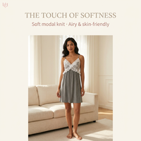 Robe Courte Tendance en Modal Doux et Rayonne avec Bordure en Dentelle, Nuisette Sexy Minimaliste pour Dormir, la Nuit, le Repos et les Jours de Détente