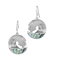 Boucles d'oreilles en argent sterling 925 avec incrustation de coquillages naturels, bijoux tropicaux, coquille d'ormeau, pavé de diamants, motif vague, boucles d'oreilles sur le thème de la vie marine