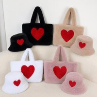 Sac fourre-tout en peluche en forme de cœur 2026, sac à bandoulière vintage écologique en peluche, sac à main de voyage chaud et moelleux pour l'automne et l'hiver