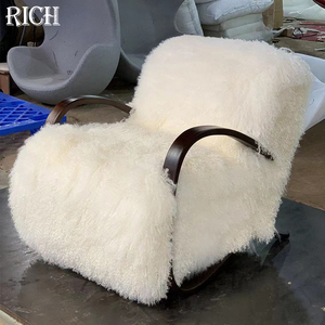<span class=keywords><strong>Fauteuil</strong></span> de repos rétro avec cadre en bois, <span class=keywords><strong>fauteuil</strong></span> d'appoint en fausse <span class=keywords><strong>fourrure</strong></span> <span class=keywords><strong>blanche</strong></span> pour la maison, la chambre à coucher, le salon, l'hôtel, la villa, l'appartement - Product Image 3