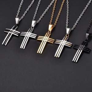 Collier pendentif croix ajourée en acier inoxydable pour femmes et hommes, breloques de prière, chaîne en métal, accessoires de bijoux de foi chrétienne - Product Image 1