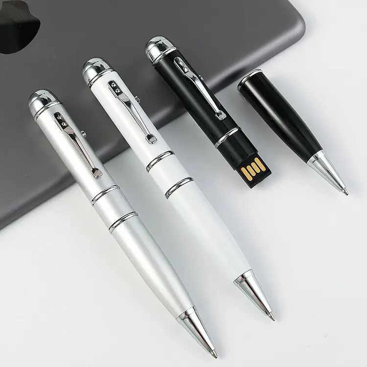 Promotional High Quality 4gb / 8gb / 16gb Usb Flash Drive Custom Logo Metal Ball Pen With Laser Light