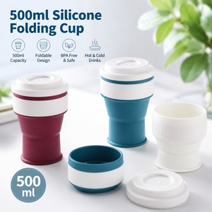 500ml Silicone Folding Cup No Dropshipping BPA-Free Portable Travel Mug with Leak-Proof Lid for Hot & Cold Drinks - Product Image 1