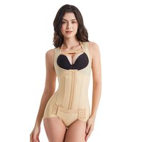 Combinaison de compression intégrale post-liposuccion avec soutien dorsal et contrôle du ventre pour femme, couleur chair et noir