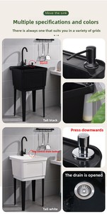 Ensemble d'évier de cuisine moderne multifonctionnel de style farmhouse, capacité de 55 L, en plastique, lavabo portable pour salle de bain - Product Image 2