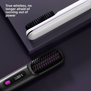 Peigne lisseur sans fil OEM pas cher à chauffage rapide avec écran LED et mini brosse lissante à ions négatifs - Product Image 4
