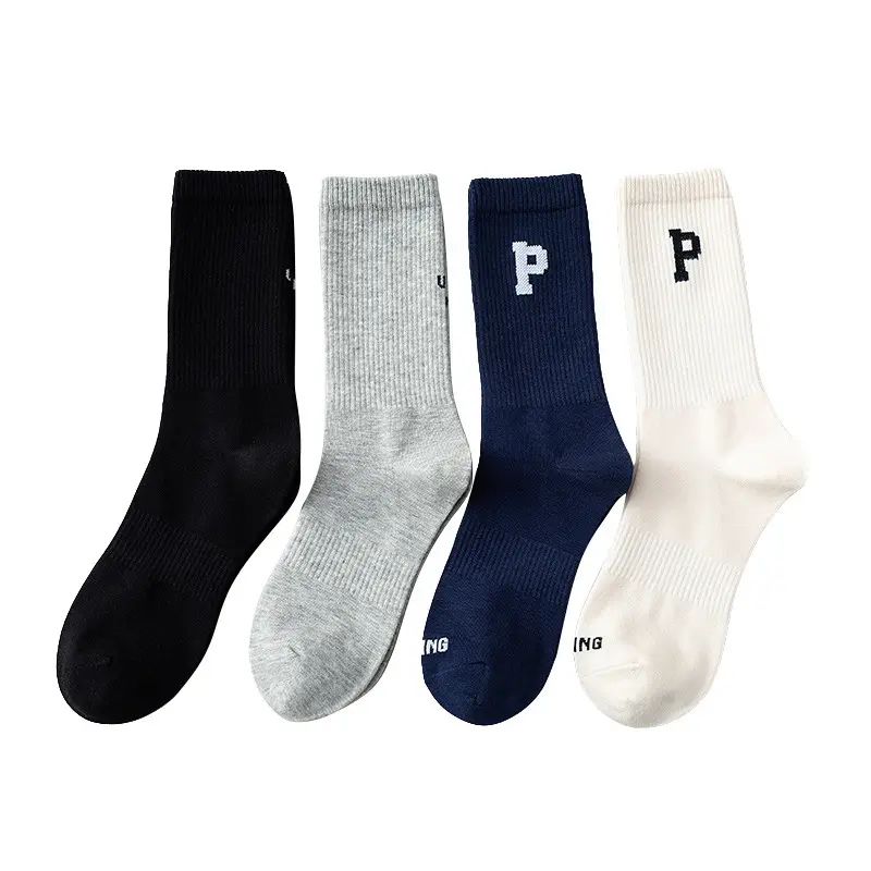 White black solid color plain women tube crew unisex men custom logo sport socks