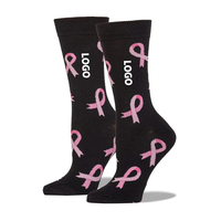 Chaussettes tricotées pour femmes Chaussettes en coton pour la sensibilisation au cancer du sein Chaussettes de sport à motif de ruban rose personnalisé