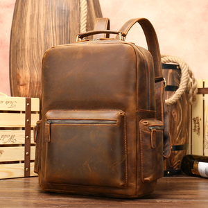 Custom Personalized Vintage Multifunction <b>Men</b> Genuine <b>Leather</b> Waterproof High Quality Travel Laptop <b>Backpack</b> - Product Image 4