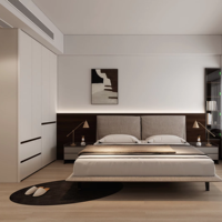 Ensemble de chambre à coucher classique moderne avec lit et armoire en bois écologique, grand rangement et taille personnalisable