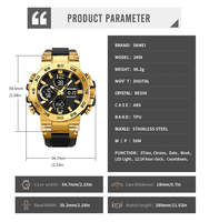 Montre Homme SKMEI 2499 Originale de Haute Qualité, Marque Tendance, Sportive, Double Fuseau Horaire, Analogique et Numérique, Étanche, Montre-Bracelet