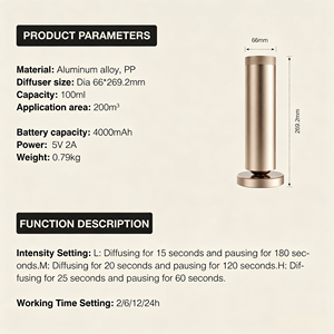 Diffuseur d'arômes ultrasonique rechargeable à piles, diffuseur de parfum à commande tactile, sur pied, en métal, pour usage domestique - Product Image 6
