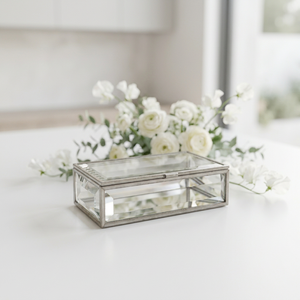 Boîtes de rangement pour bijoux en métal argenté avec cadre en verre biseauté, forme et taille personnalisées par les fabricants - Product Image 2