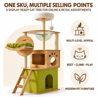 Arbre à chat multi-niveaux en bois avec capsule spatiale et double condo pour chats de grande taille, idéal pour les familles multi-chats