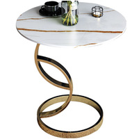 Table basse ronde en marbre de style luxe moderne avec base spirale en acier inoxydable doré pour salon, table d'appoint de canapé