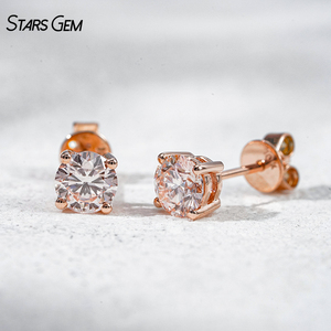 Boucles d'oreilles solitaires en or blanc 10K et or rose avec diamant rose pâle Stars Gem pour femme, bijoux - Product Image 2