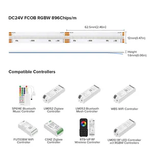 뜨거운 판매 고밀도 5m 12v 810leds/m 24v 840leds/m RGBW 유연한 led 스트립 FCOB FOB RGB COB led 스트립