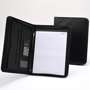 कस्टम लोगो जिपर चमड़े के पैफोलो ए 4 व्यवसाय पोर्टफोलियो आयोजक कैलकुलेटर लेखन पैड कार्ड धारक सम्मेलन फ़ोल्डर - Product Image 1