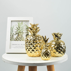 Home Luxury ornaments porcelain Trinket Storage Dish Gold and silver Pineapple shape Ceramic Ring Jewelry box for wedding gifts