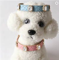 Ensemble collier et laisse pour chiot en cuir PU tressé orné de strass transparents de luxe, boucle métallique réglable, pour petits chiens