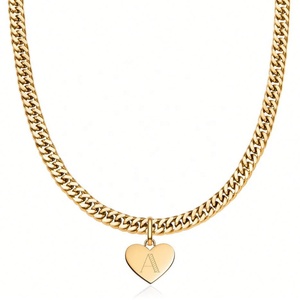 Collier tendance de luxe personnalisé avec pendentif cœur, chaîne gourmette, plaqué or 18 carats, en acier inoxydable pour femme - Product Image 1